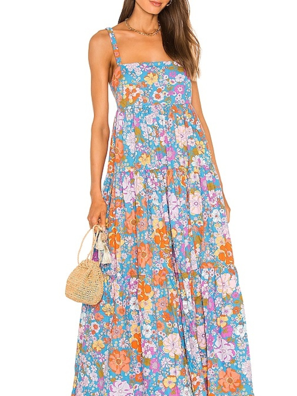 Free People Blue Floral Tiered Midi Dress